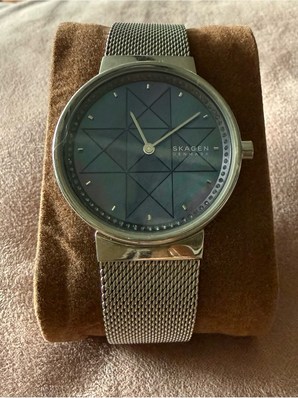 Skagen Silver Mesh Watch with Iridescent Blue Dial